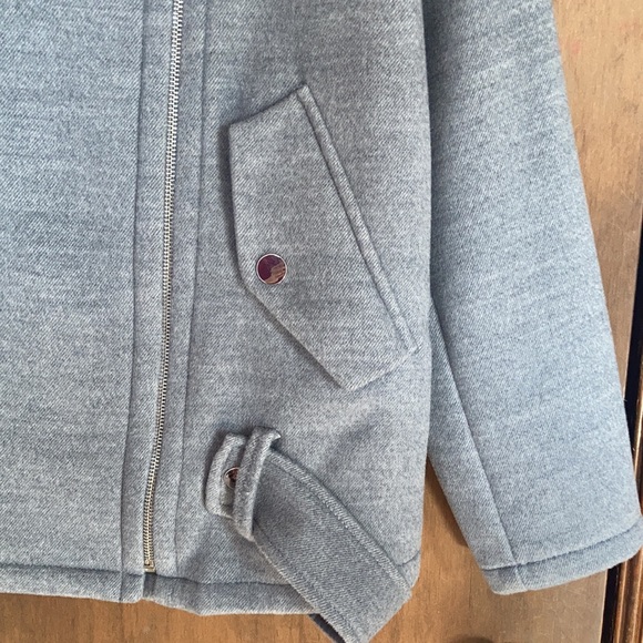 Nine West coat faux fur collar blue collar gray coat moto like style size S - Picture 6 of 17